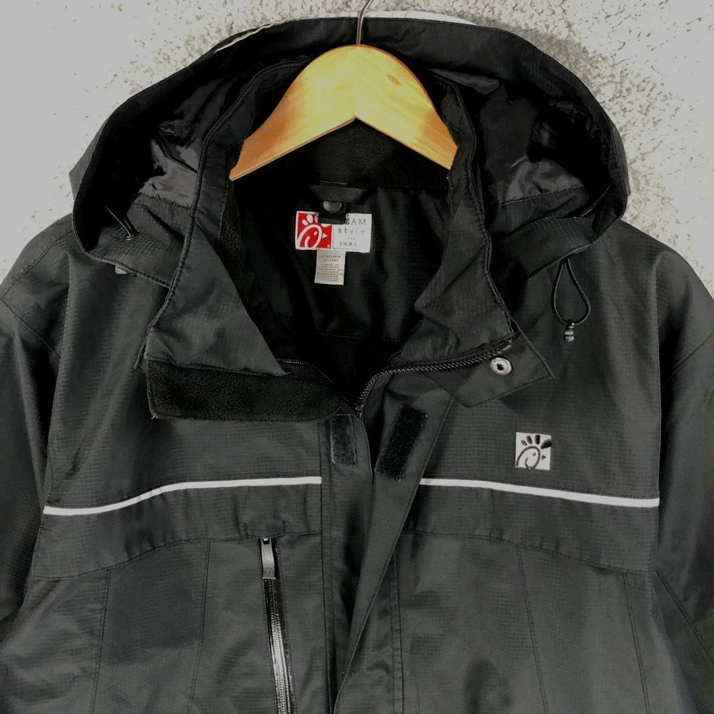 Chick-fil-A Oobe Mens Medium Black Ripstop Hooded Rain Jacket Reflective Uniform